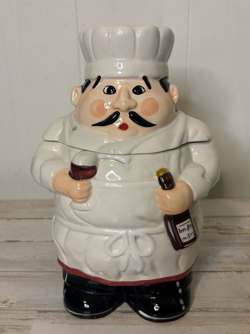 2000s Garden Ridge ‘Fat Chef’ Ceramic Food Safe Cookie Jar *Flawed*